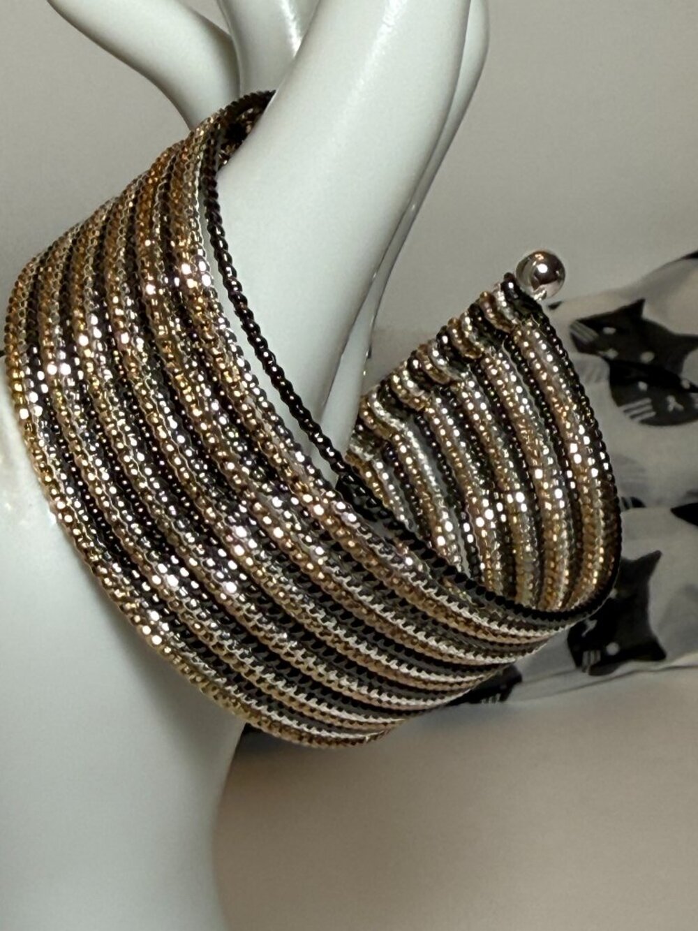Multi Metal Multi Strand Open Cuff Sparkly Bracelet